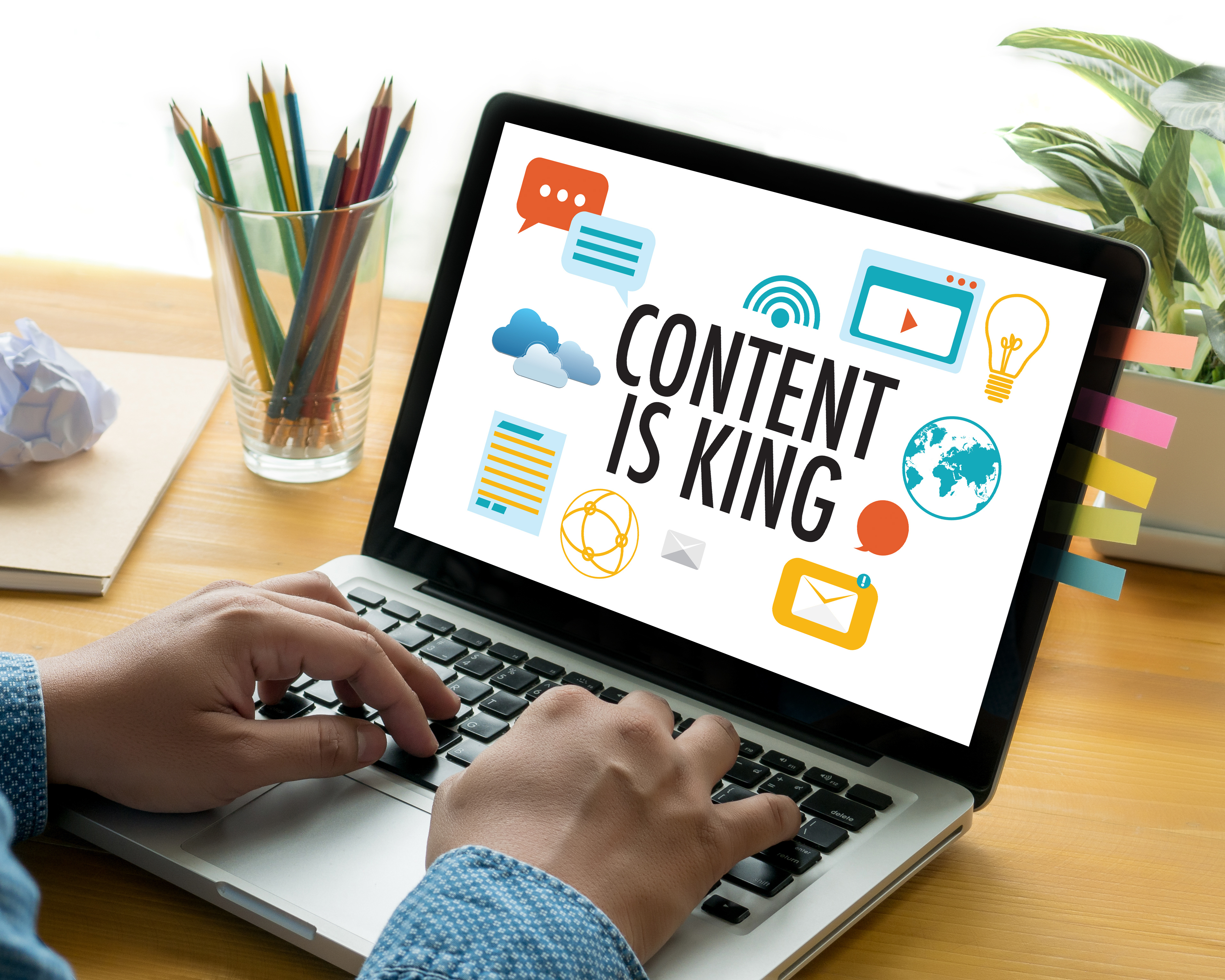 B2B inbound marketing agency laptop displaying "content is king" 
