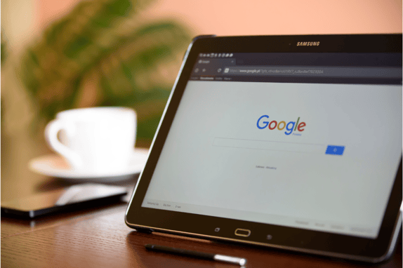 Google open on a tablet ready to search