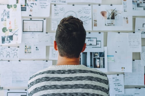 Man looking at an ideas board to represent inbound marketing gameplan