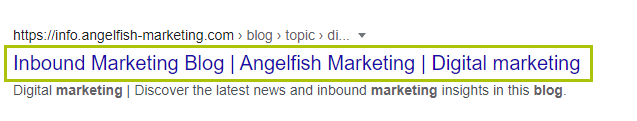 Example of content optimisation of a title tag in Google search results